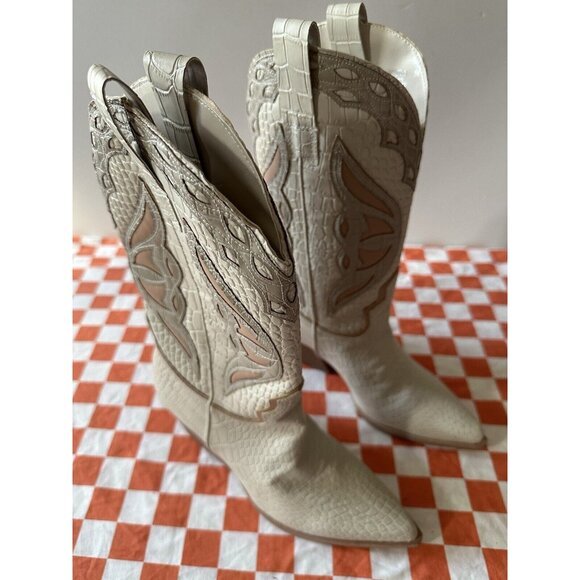 Steve Madden Wynter Boot Bone Multi Croc Leather Western - Picture 4 of 6